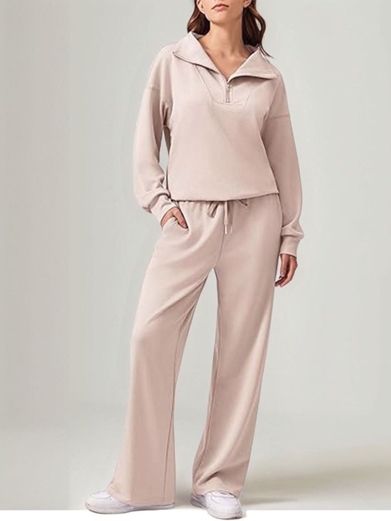 Relaxed Fit Quarter-Zip Top and Pants Set