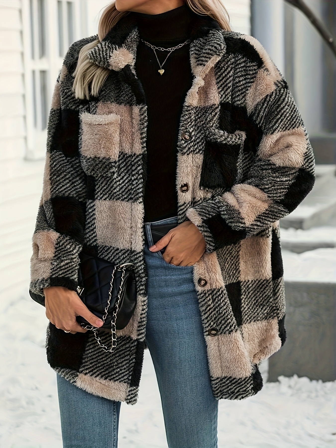 Plaid Fleece Button-Down Outerwear