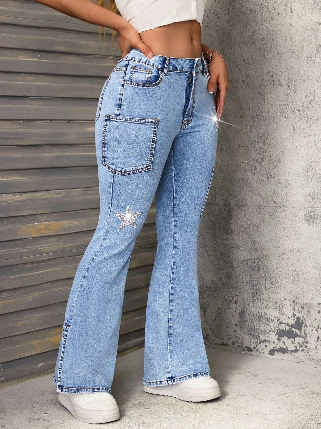 Slit Star Flare Leg Jeans secondary