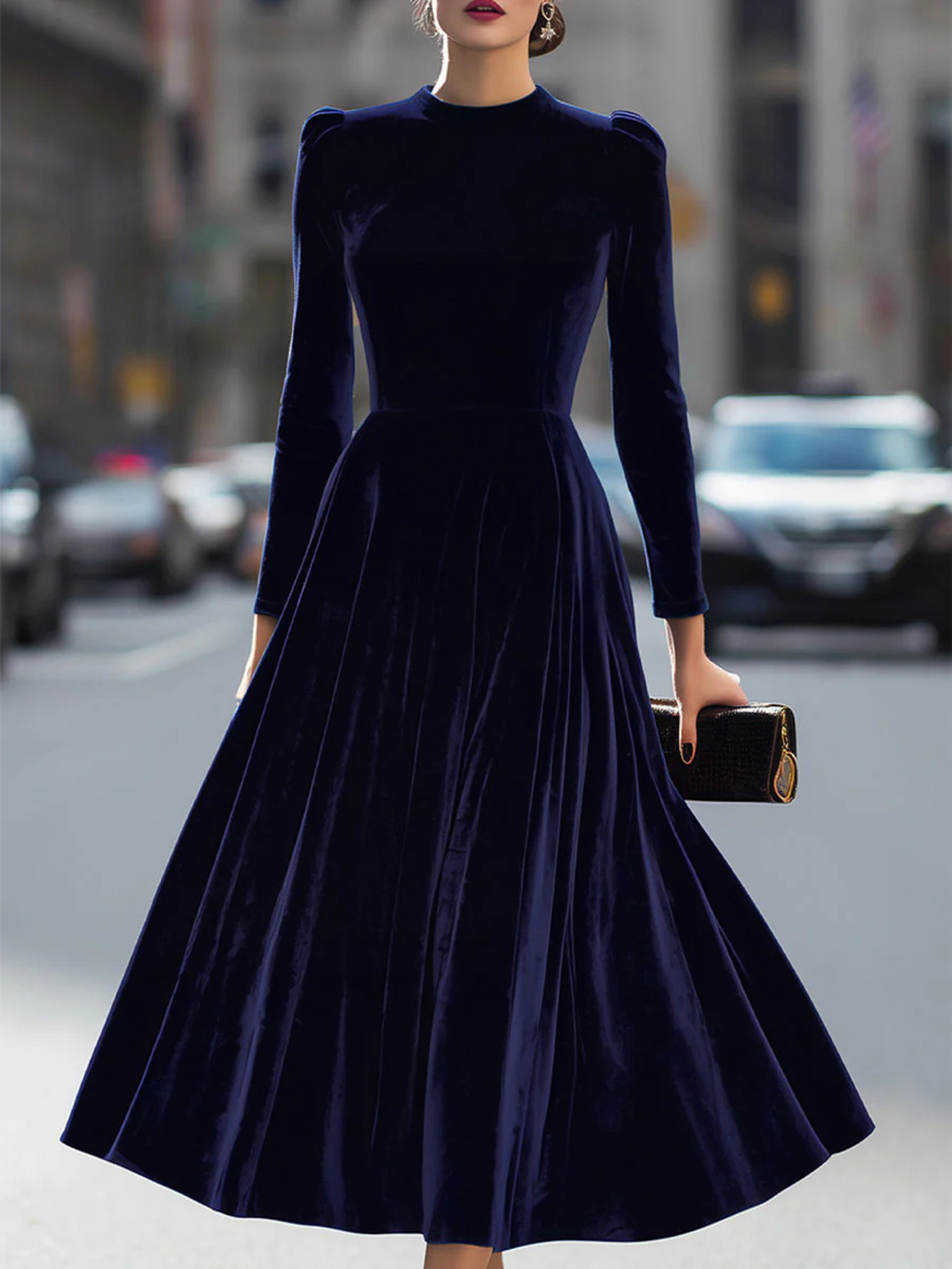 Velvet Long Sleeve A-Line Dress