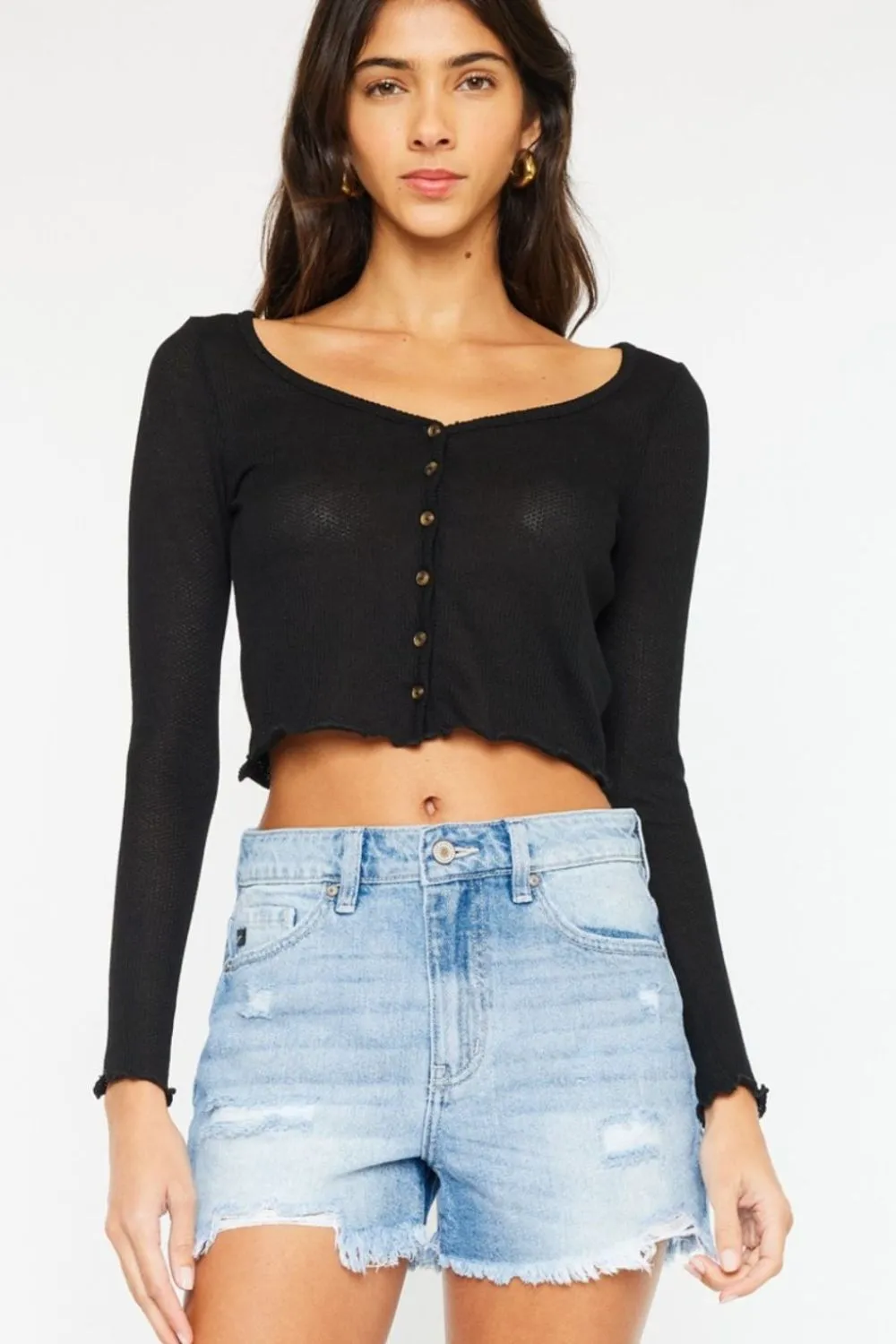 Kancan High Waist Frayed Denim Shorts