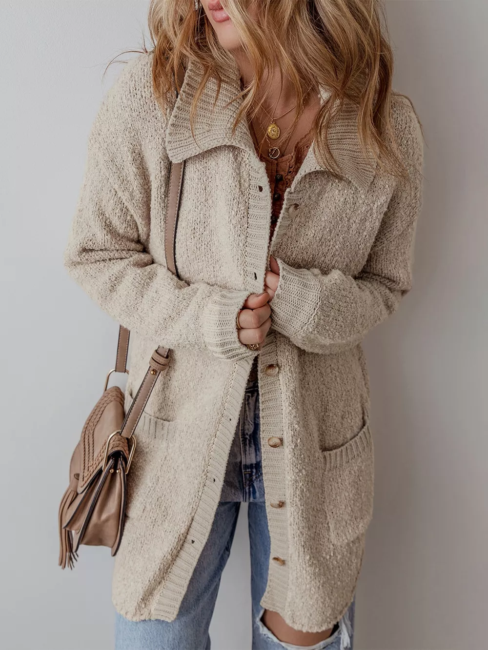 Button-Up Cardigan with Pockets