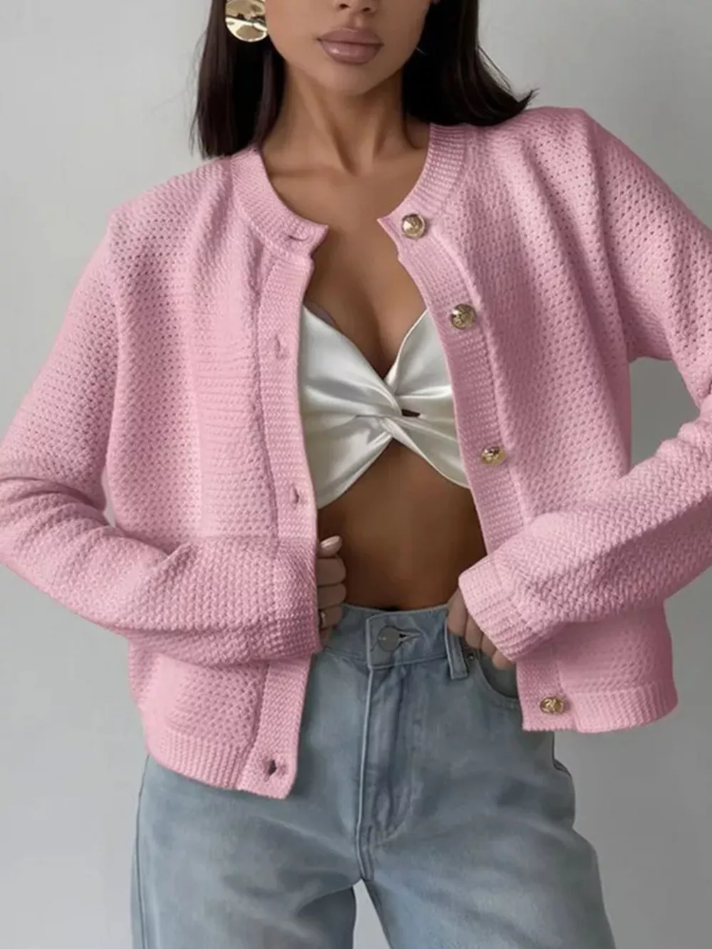 Button Up Texture Knit Cardigan