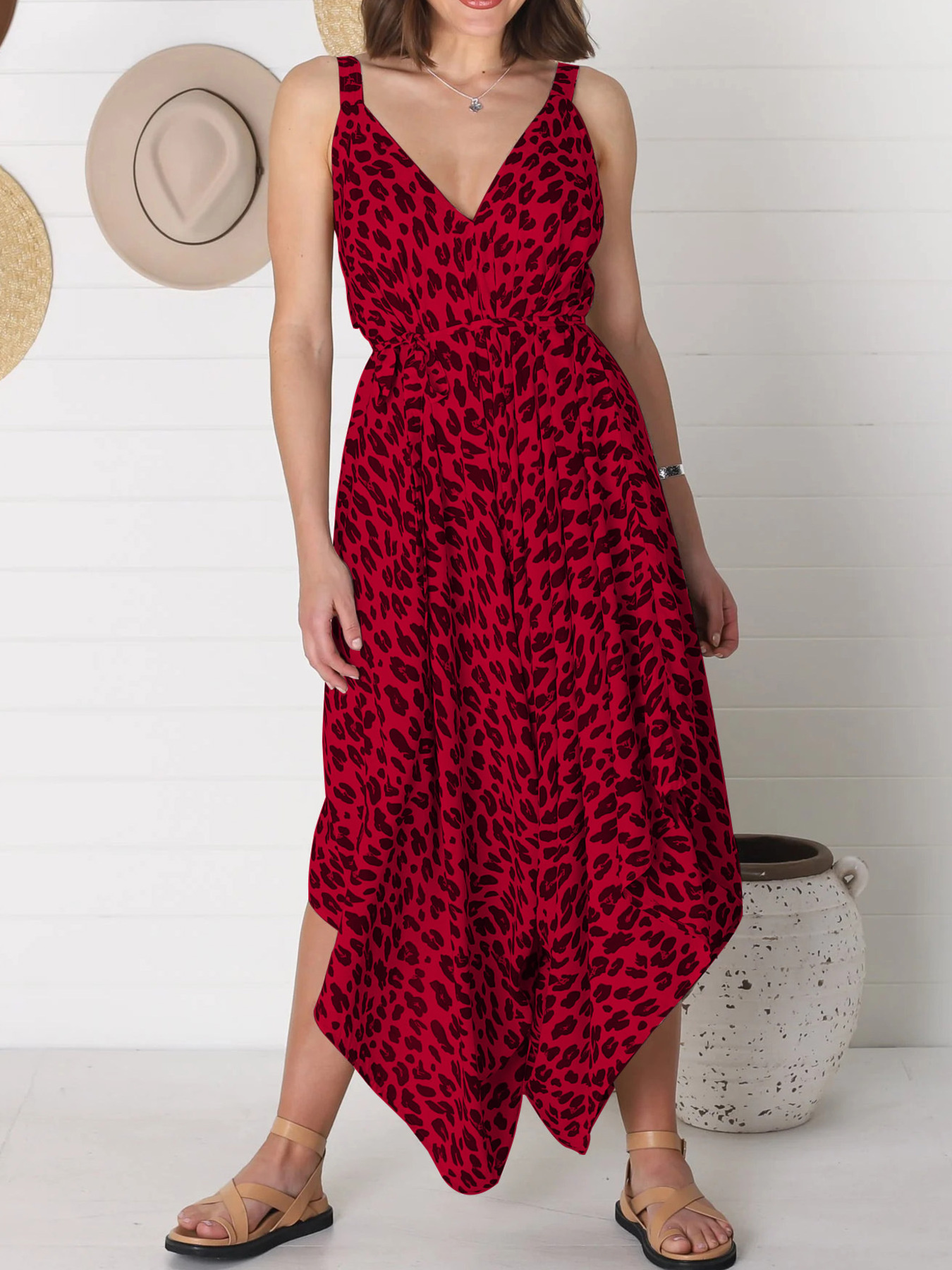 Full Size Leopard Print V-Neck Wide Leg Jumpsuit Plus Size