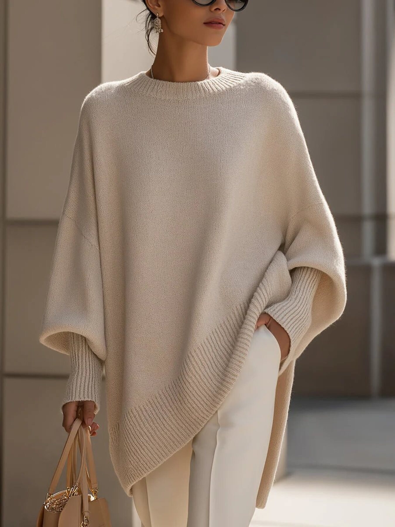 Ribbed Batwing Sleeve Oversized Sweater