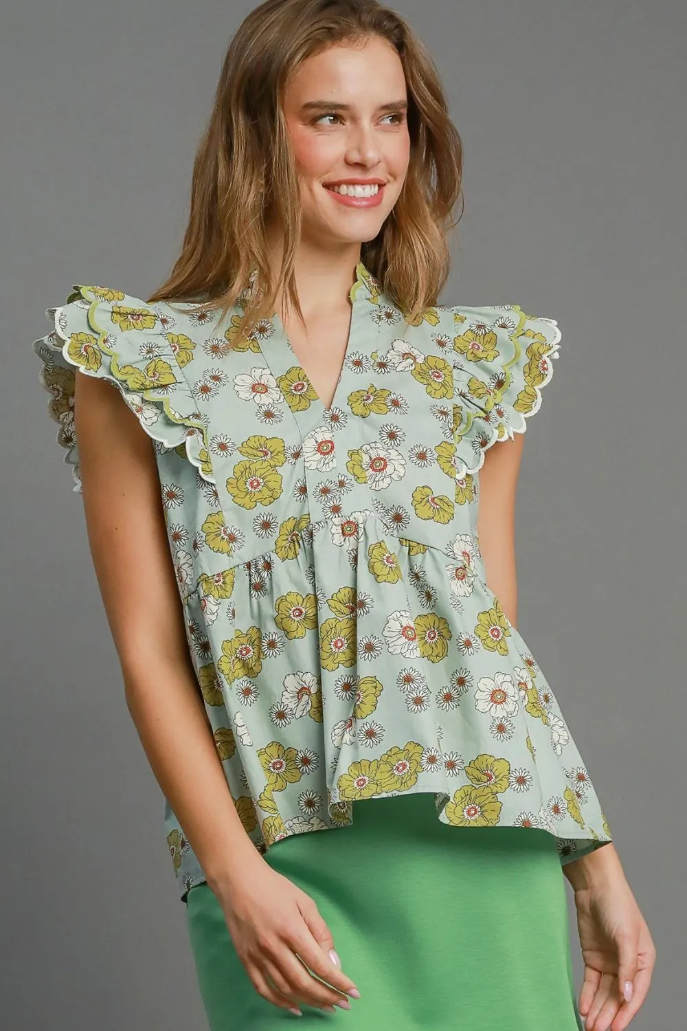 Umgee Full Size Floral Print Peplum Top Plus Size