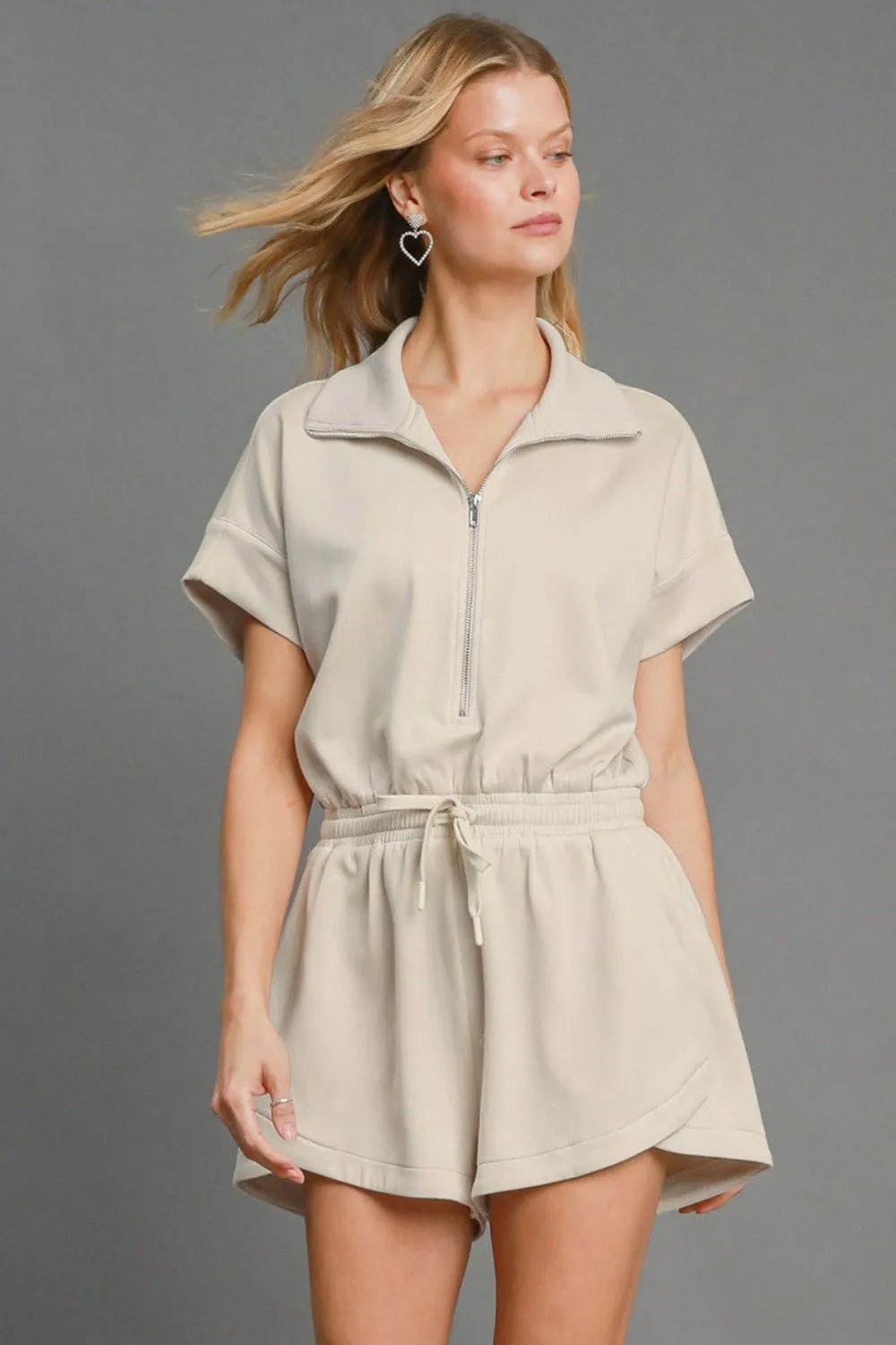 Umgee Full Size Half Sleeve Dolman Sleeved Romper Plus Size