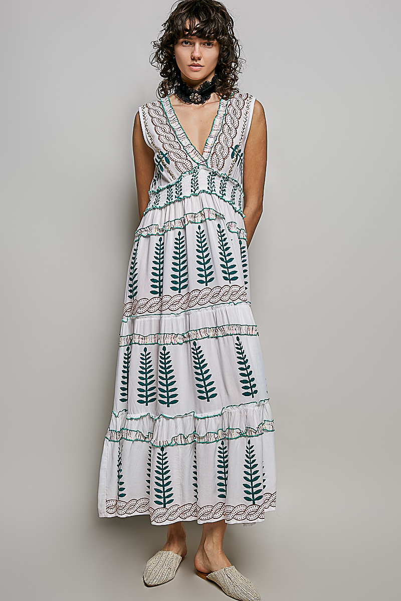 POL Floral Printed Sleeveless Tiered Dress with Smocked Waistband