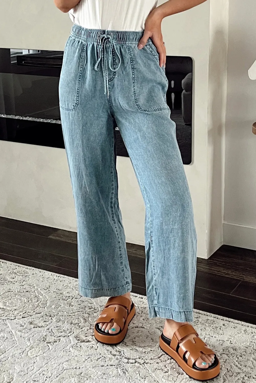 Drawstring High Waist Jeans With Pockets