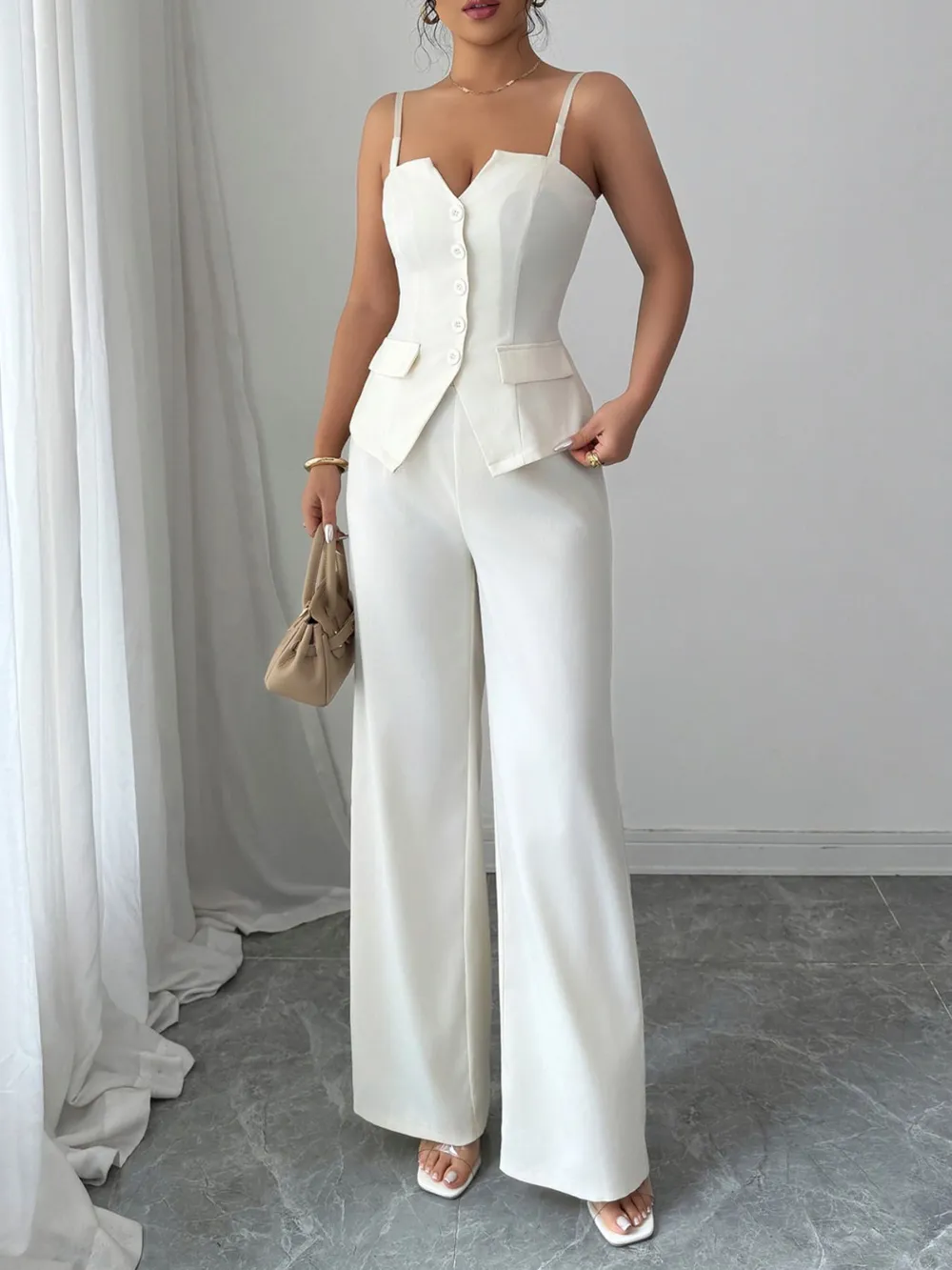 Button Front Cami and Pants Set