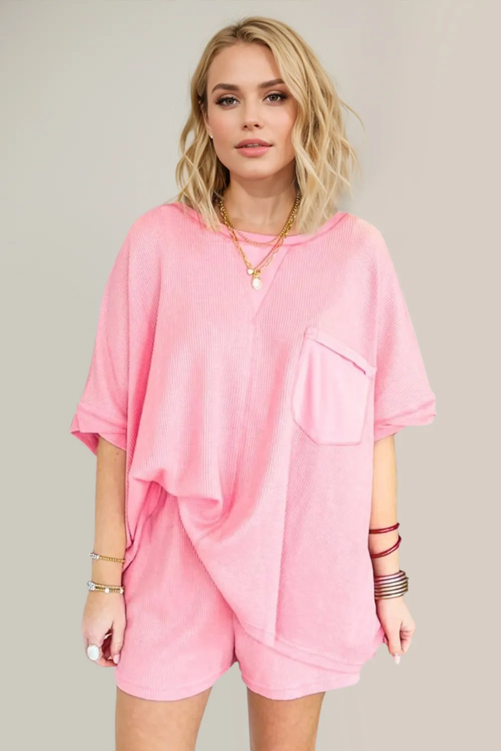Oh Full Size Round Neck Half Sleeve Top and Shorts Set