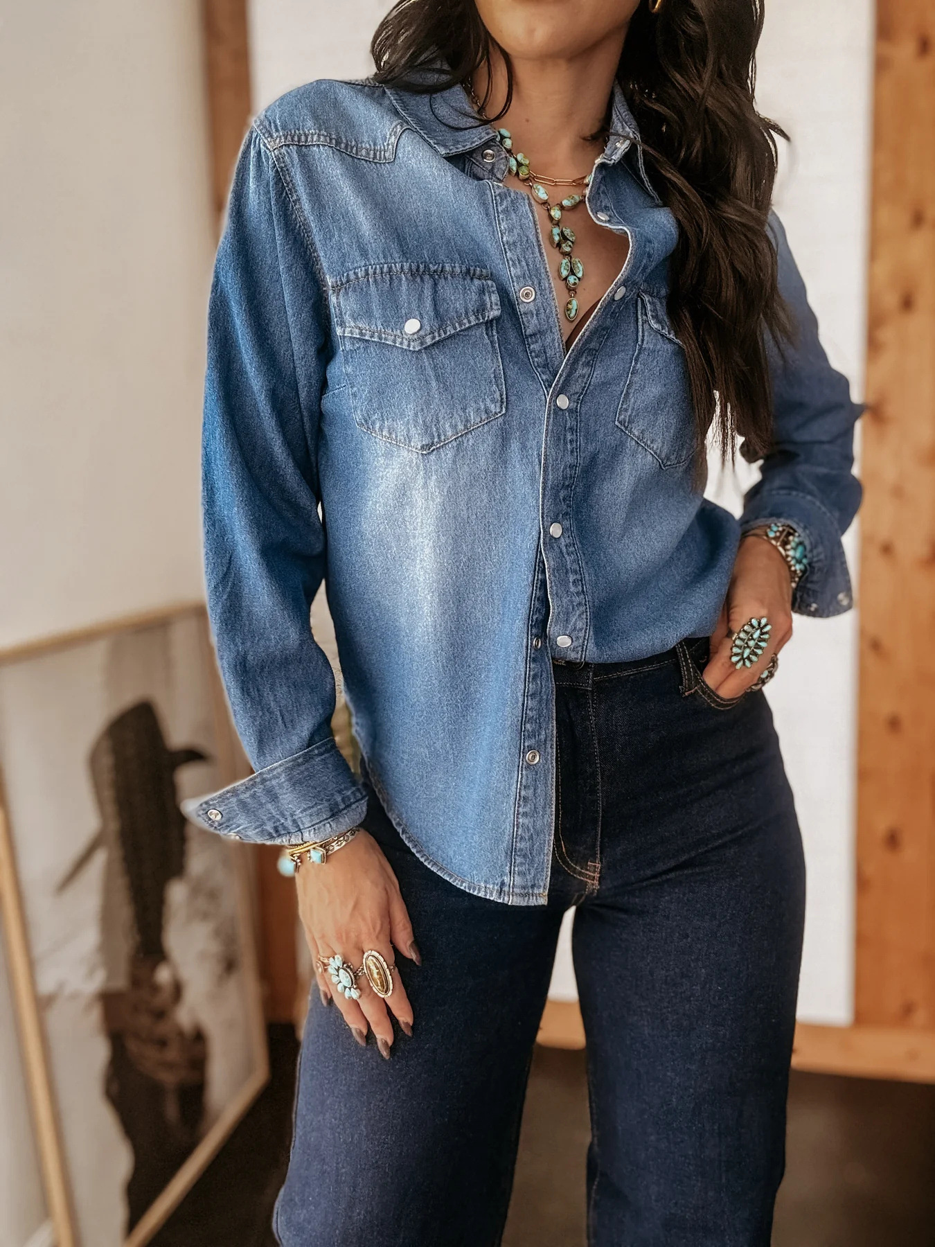 Washed Button Down Denim Shirt