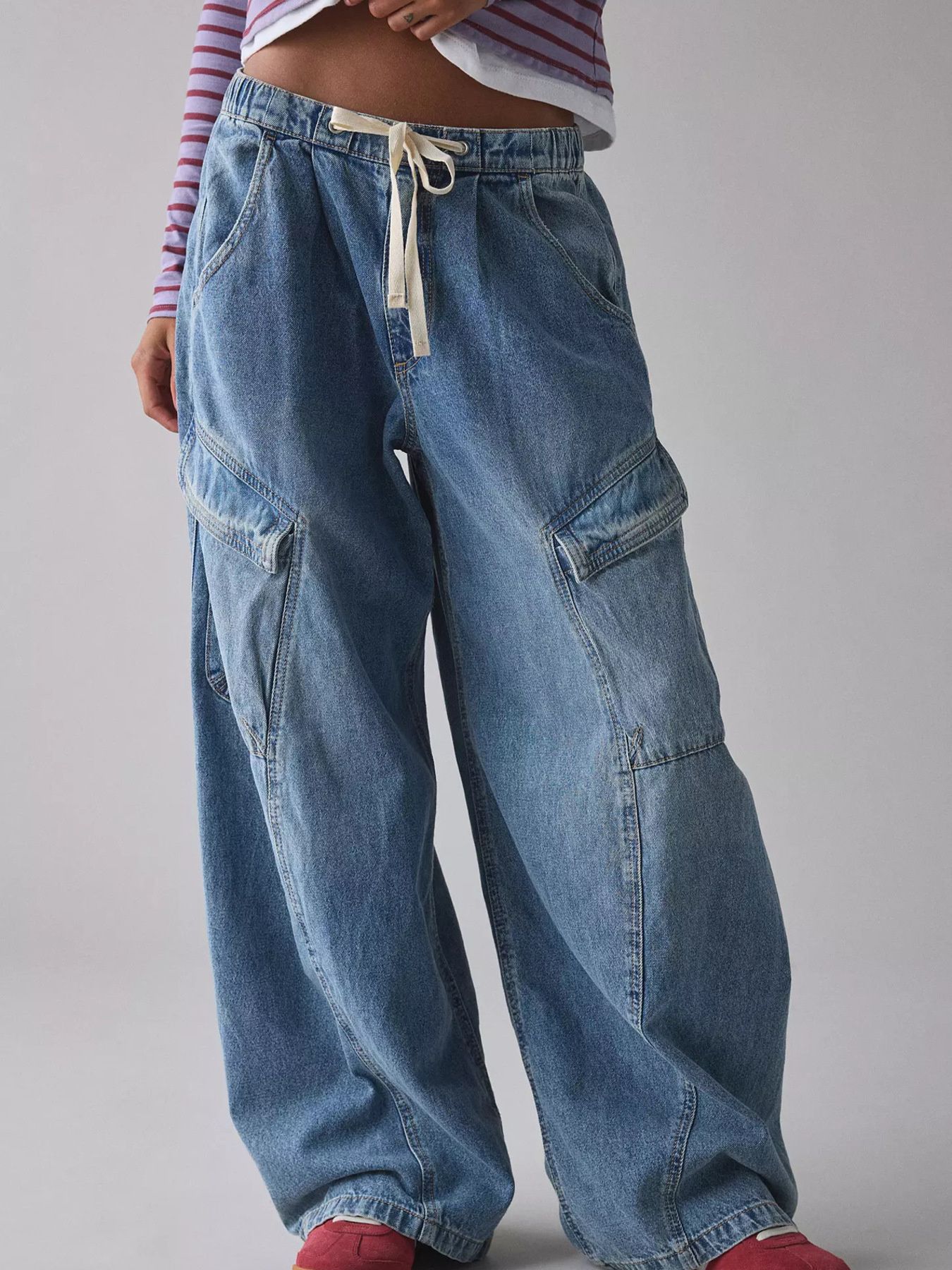 Drawstring Waist Cargo Jeans