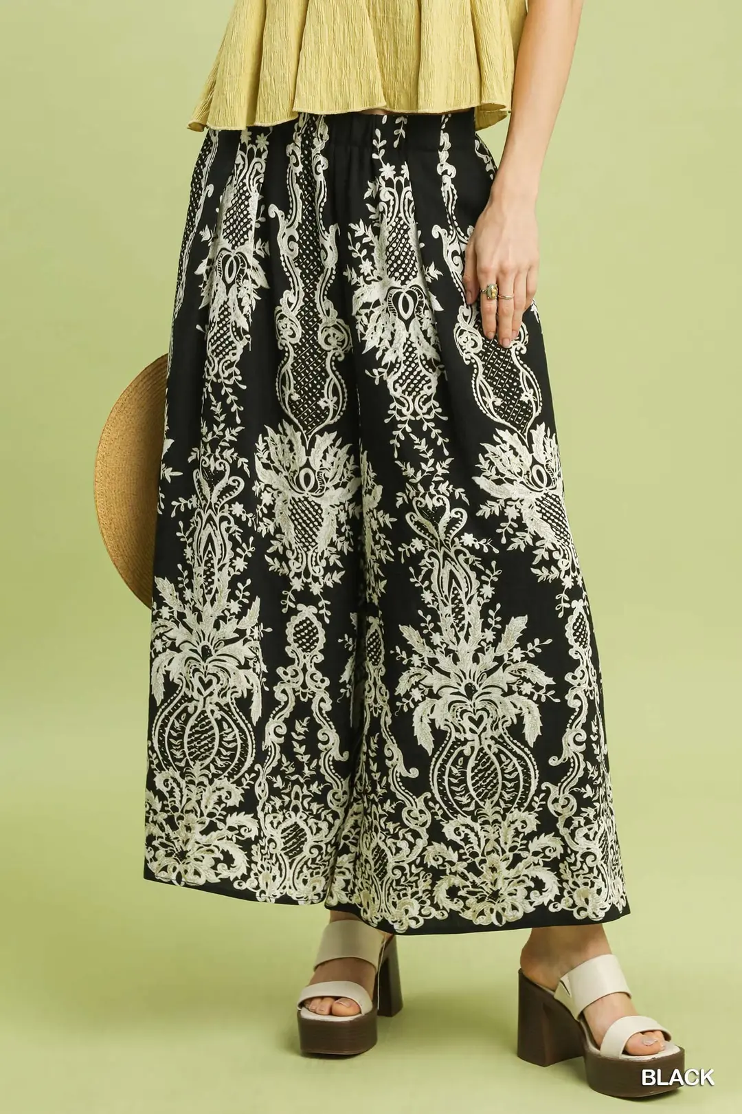 Umgee Border Print Wide Leg Pants