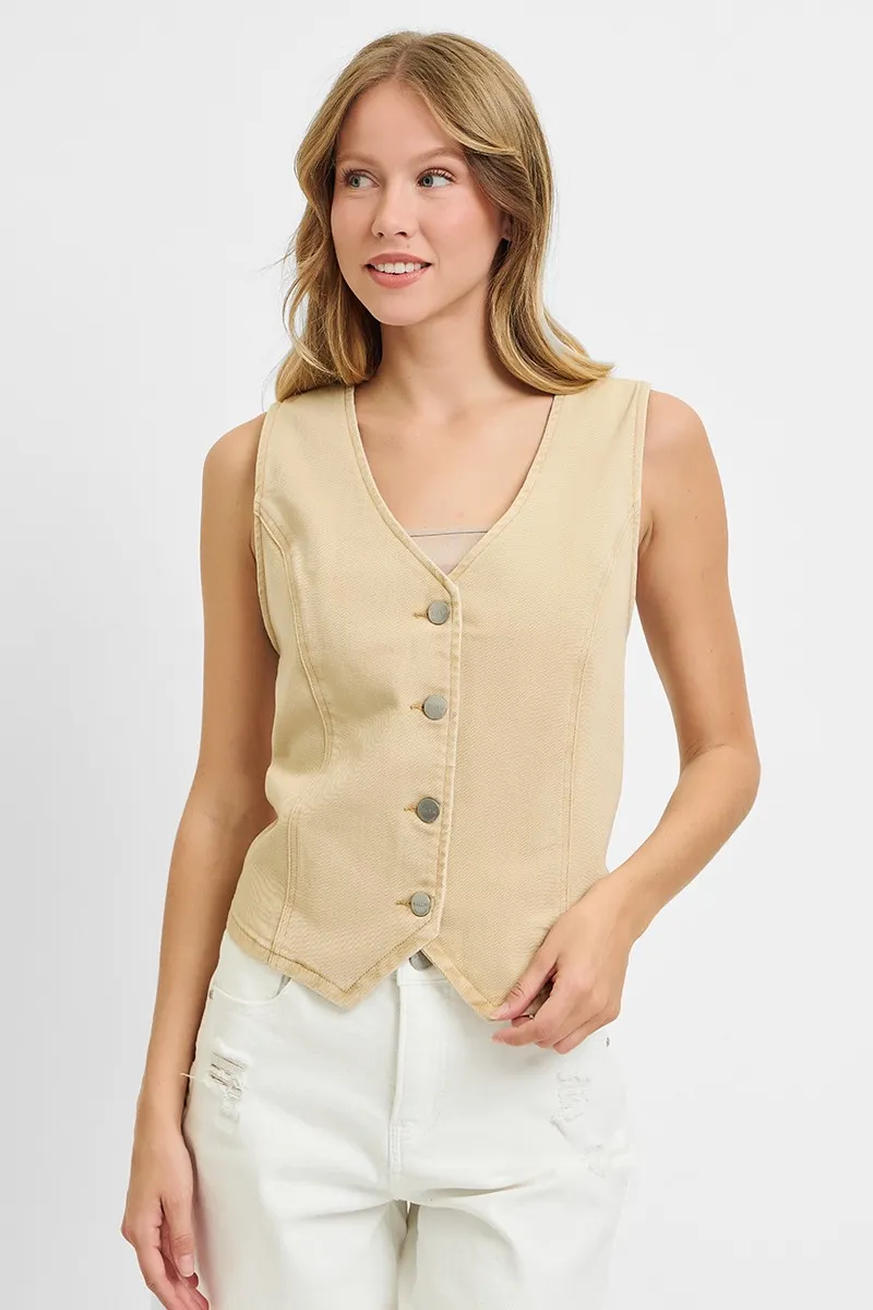 Risen Full Size V Neck Button Down Vest Plus Size