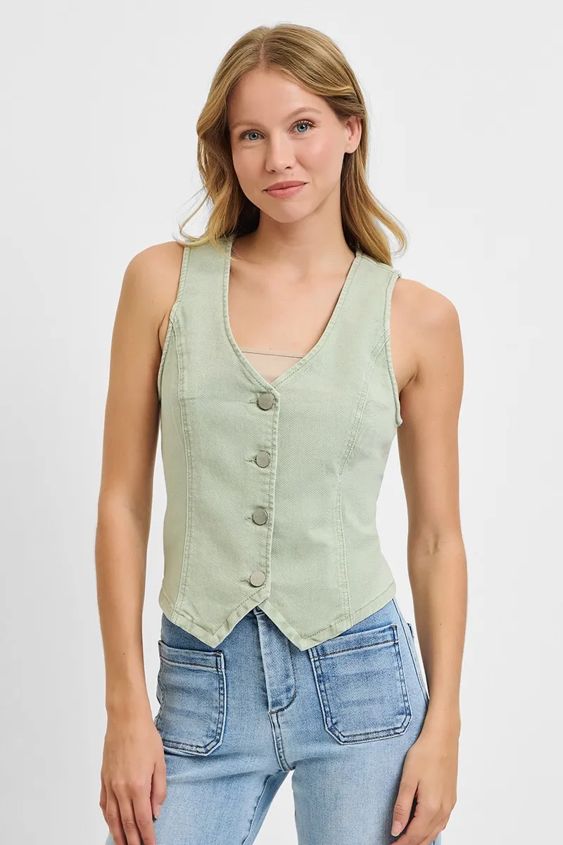 Risen Full Size V Neck Button Down Vest Plus Size