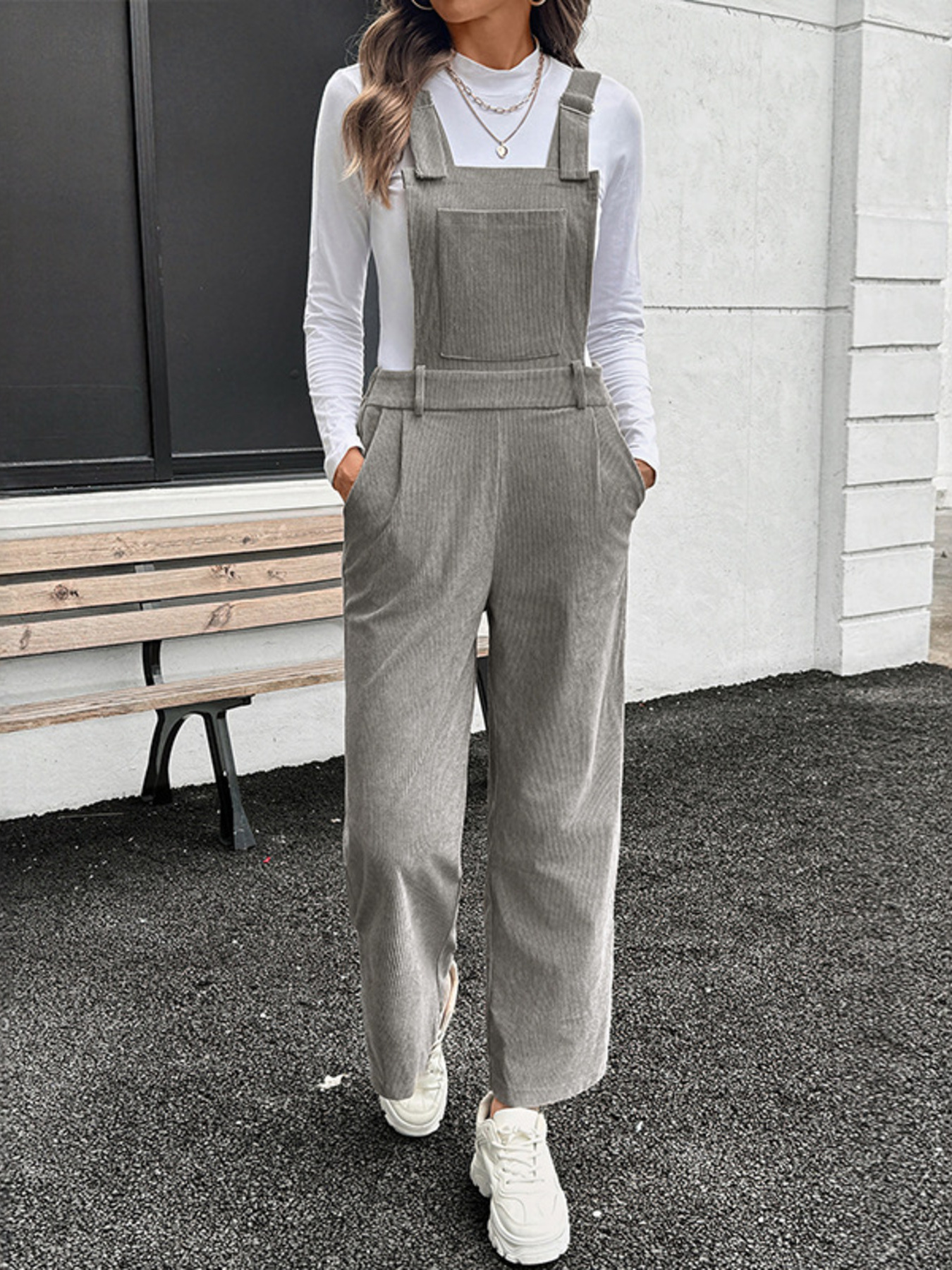Slit Wide Leg Overalls with Pockets