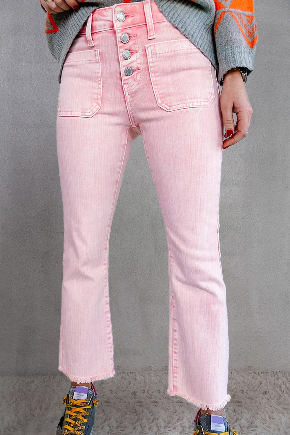 Raw Hem Button-Fly Jeans With Pockets