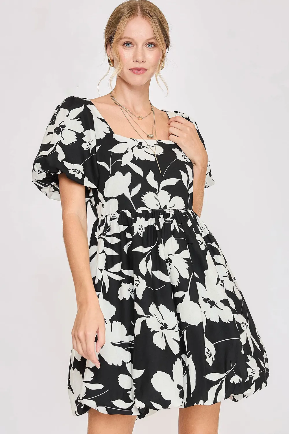 Umgee Full Size Two Tone Floral Print Babydoll Dress Plus Size