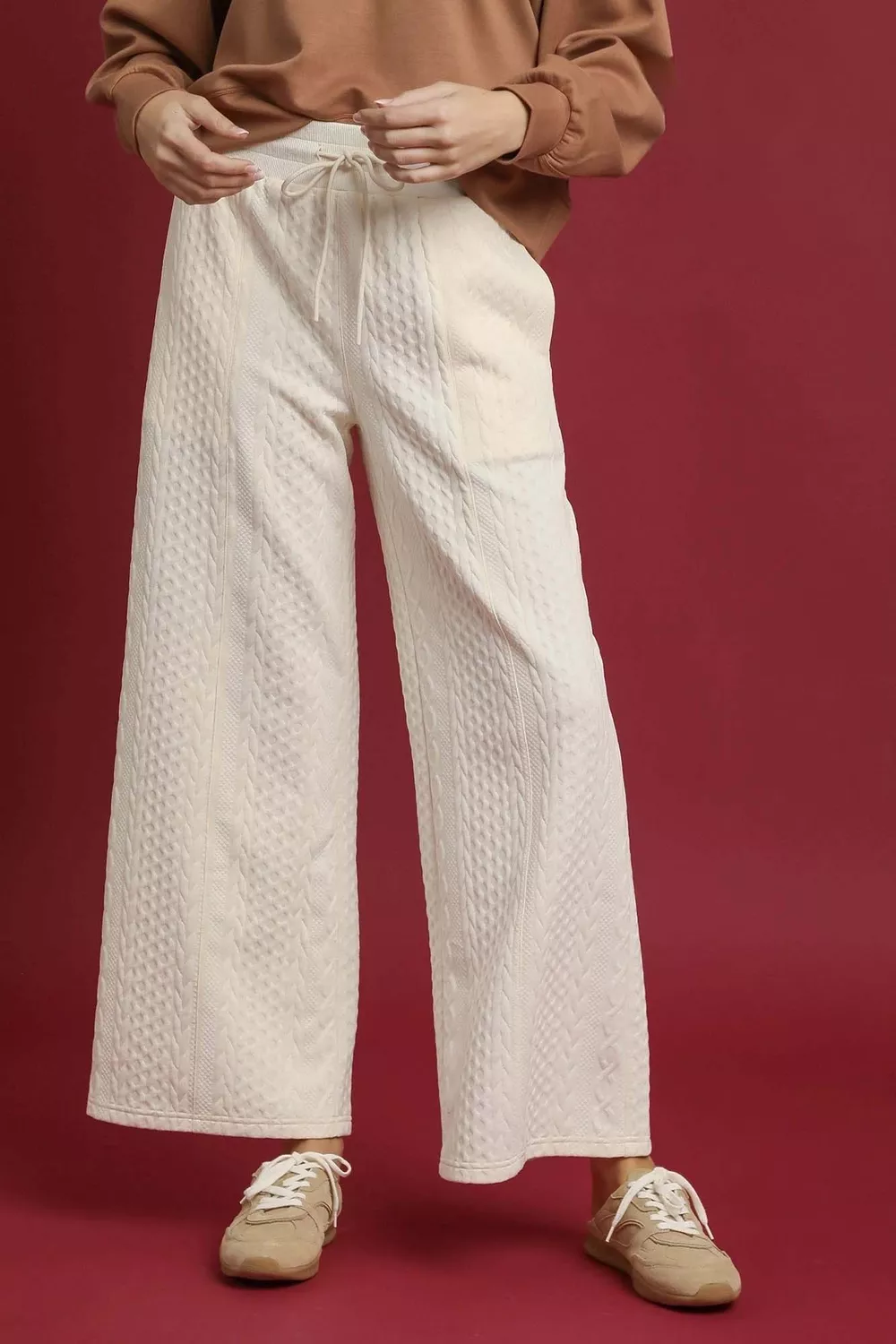 Umgee Cable Knit Textured Wide Leg Pants