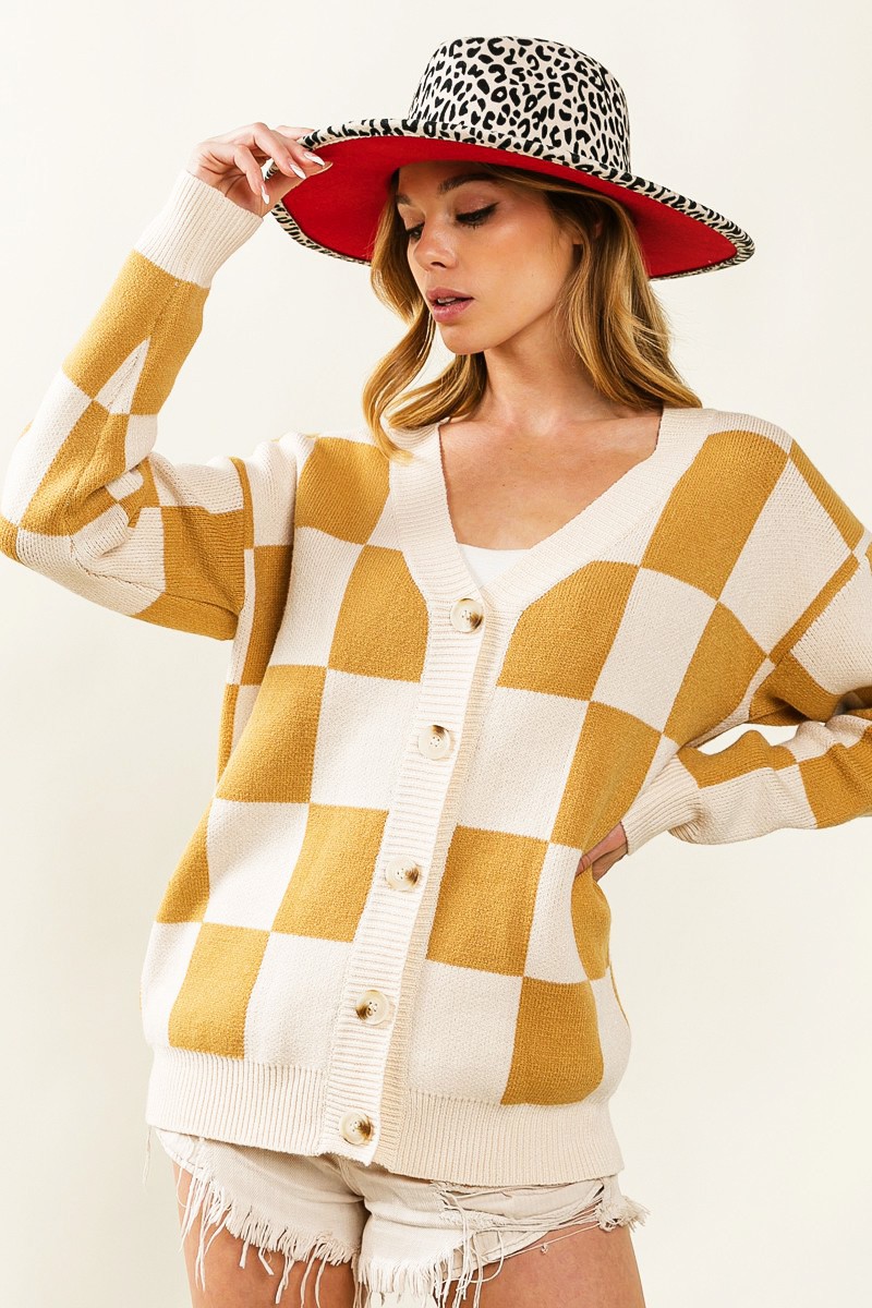 BiBi Checked V-neck Cardigan