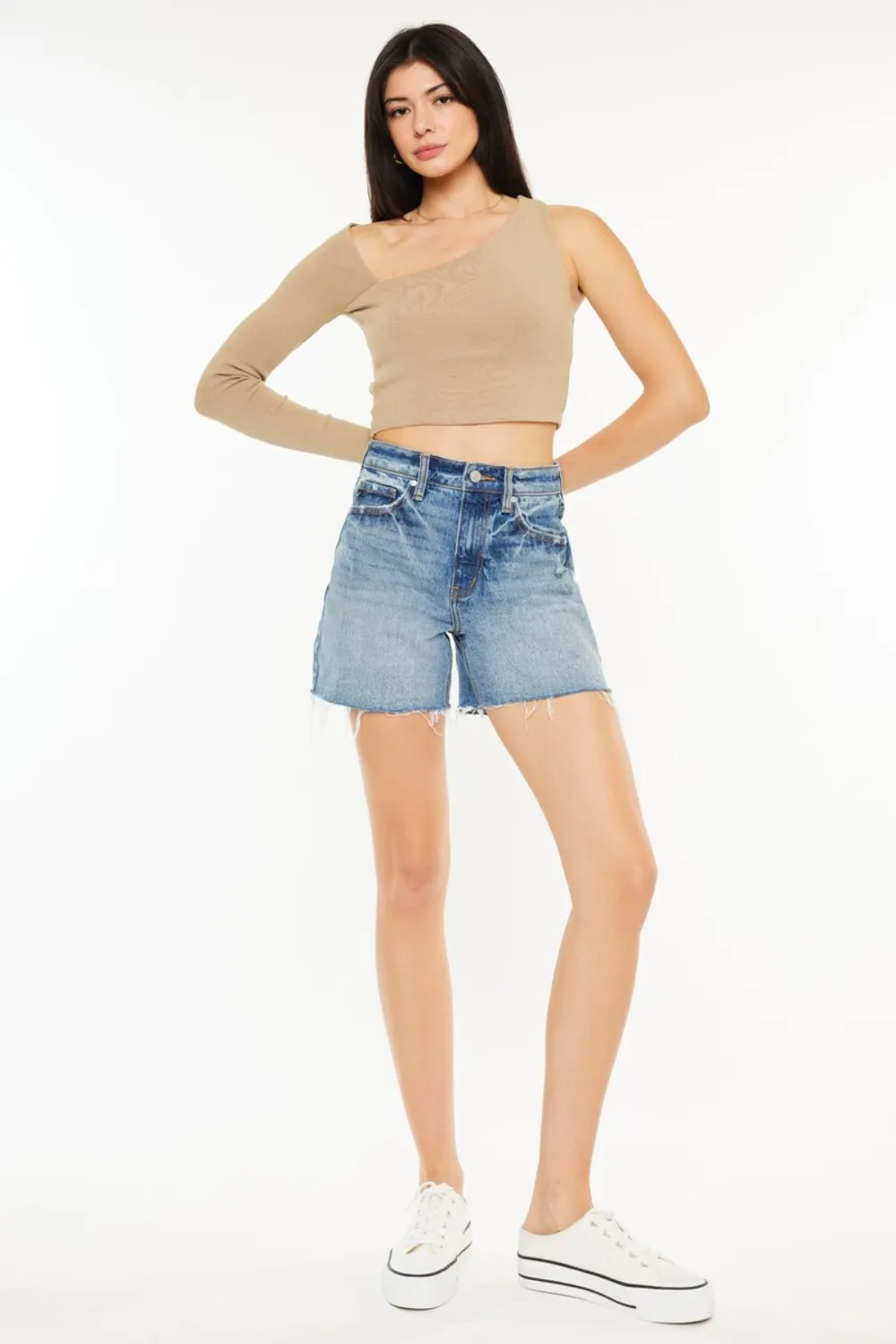 Kancan Full Size Raw Hem High Waist Denim Shorts