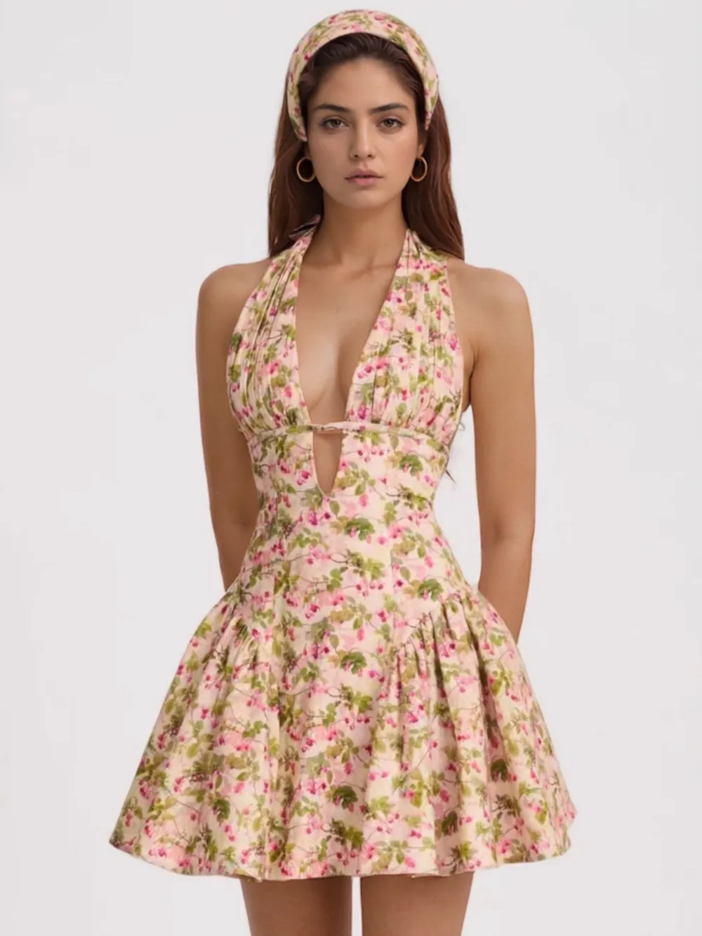 Floral Halter Neck Mini Dress