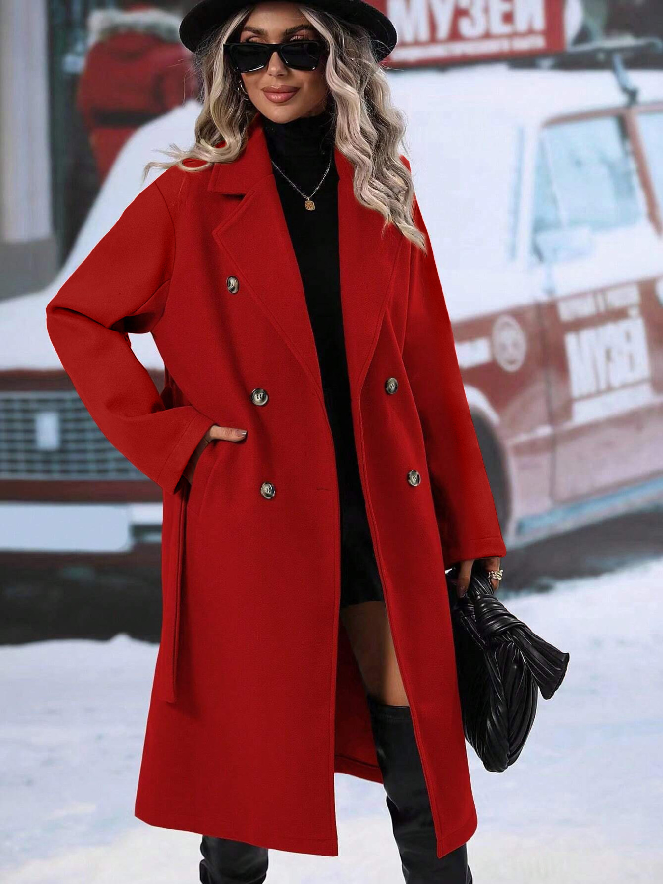 Double-Breasted Lapel Collar Overcoat