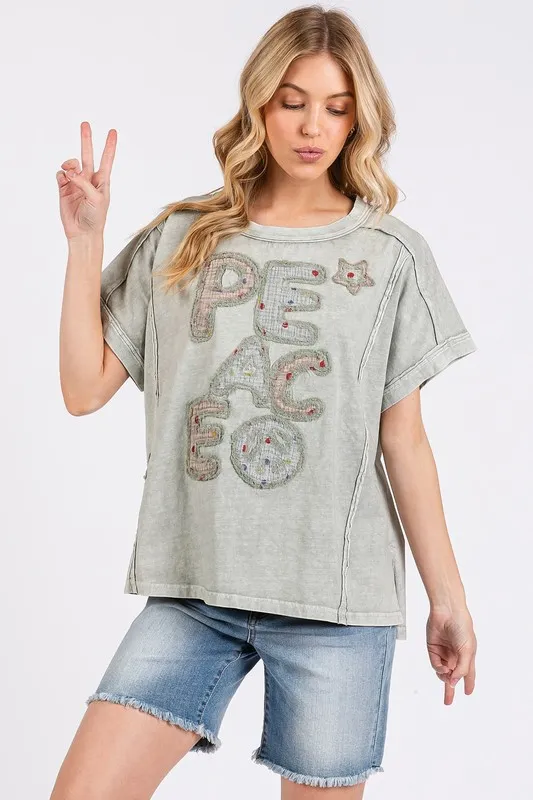 Mittoshop Peace Round Neck Short Sleeve T-Shirt