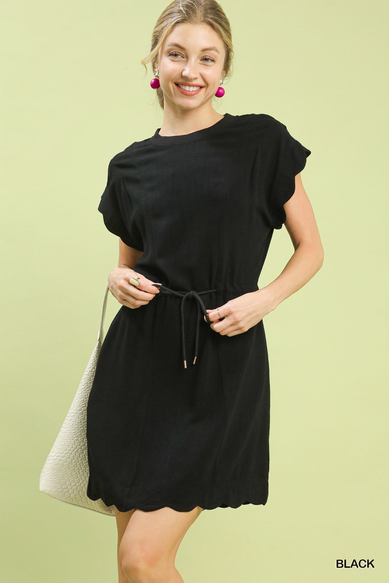 Umgee Linen Blend Scallop Hem Mini Dress