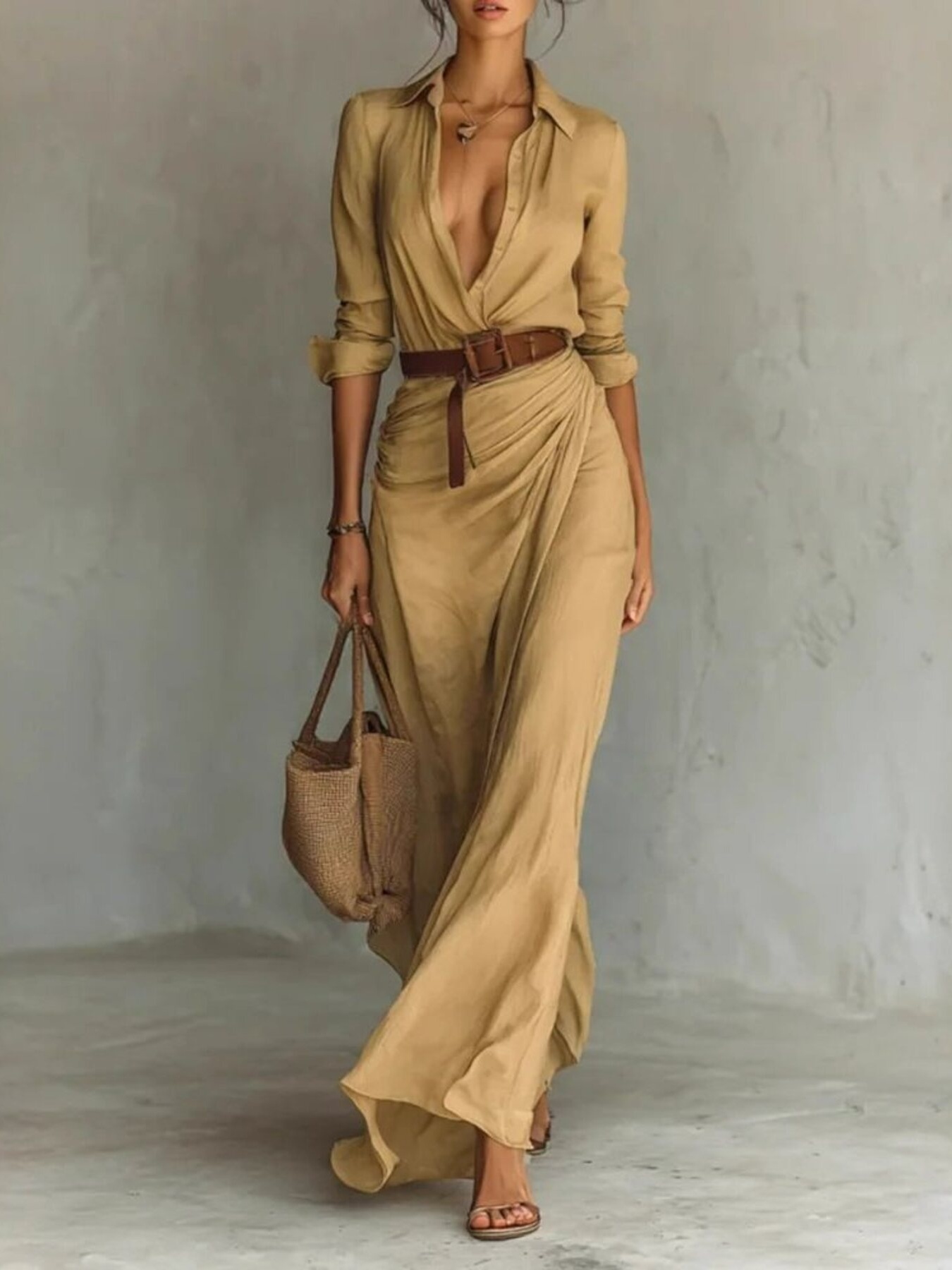 Full Size Ruched Long Sleeve Maxi Dress Plus Size