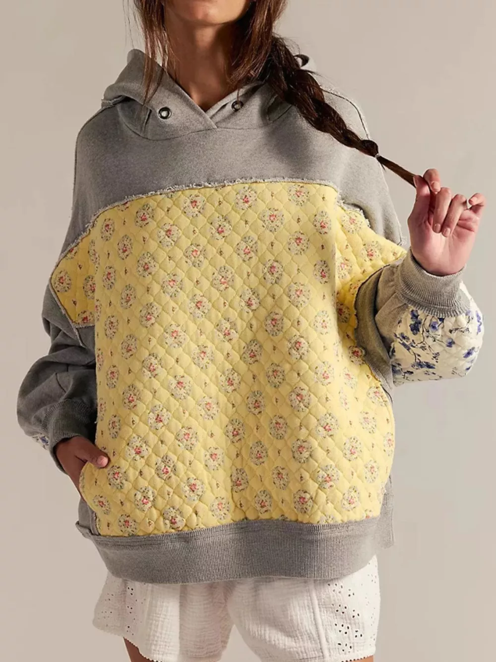Exposed Seam Dropped Shoulder Hoodie
