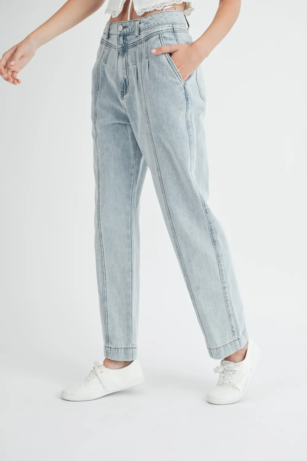 Mable Pleated Front Detail Straight Jeans