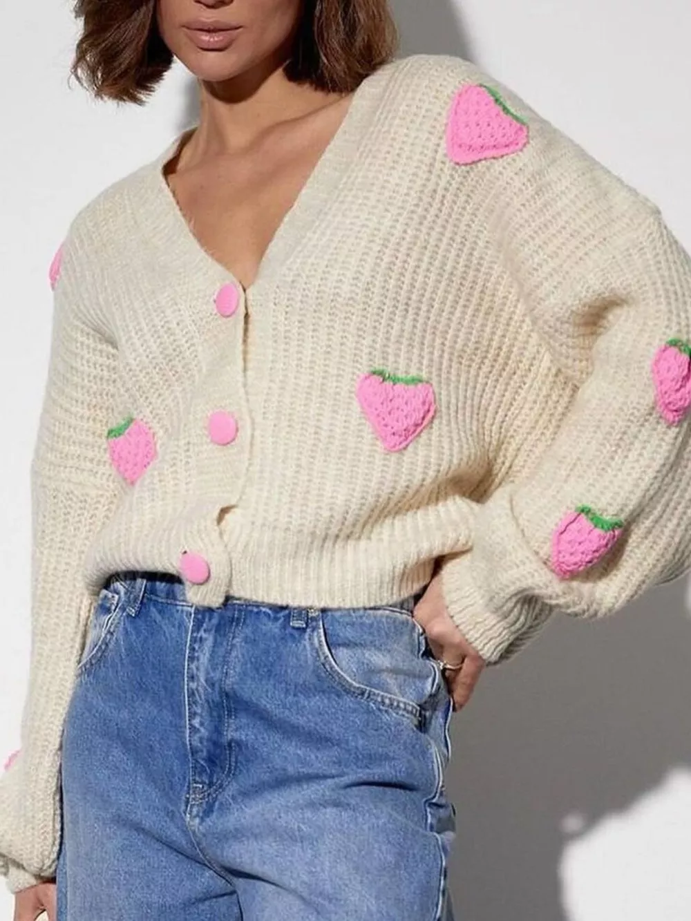 Strawberry Button Down Cardigan