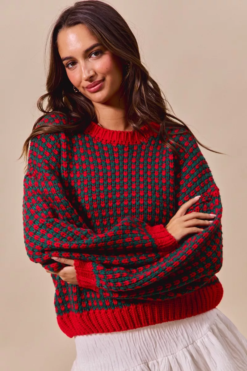 SO ME Textured Two Tone Sweater