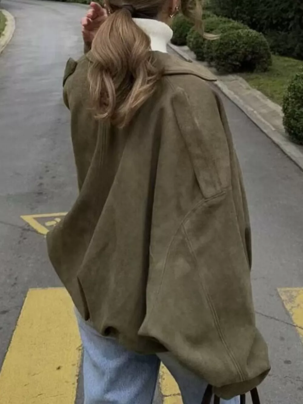 Oversized Zip Up Batwing Sleeve Casual Jacket