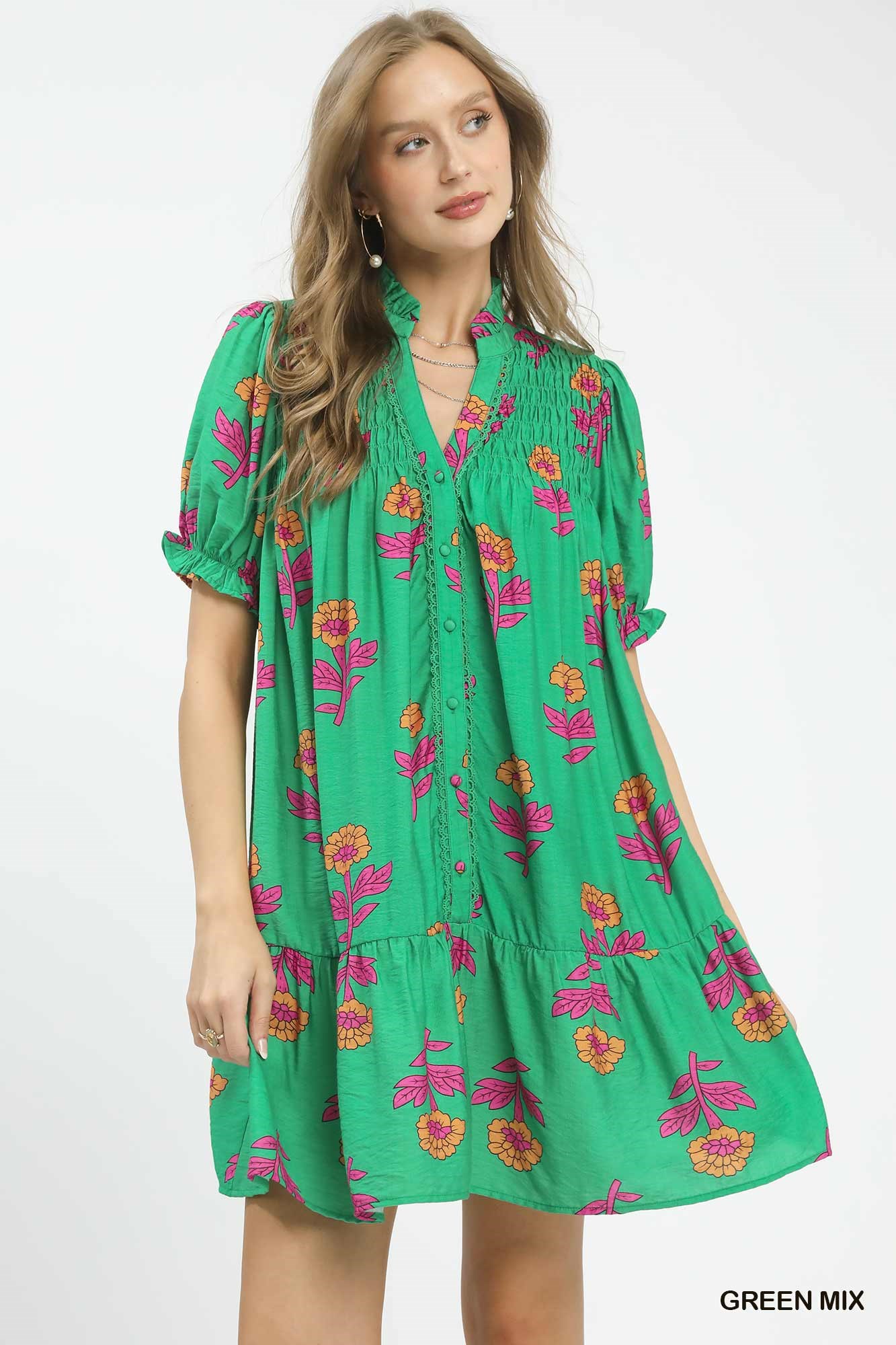 Umgee Floral Print Babydoll Dress