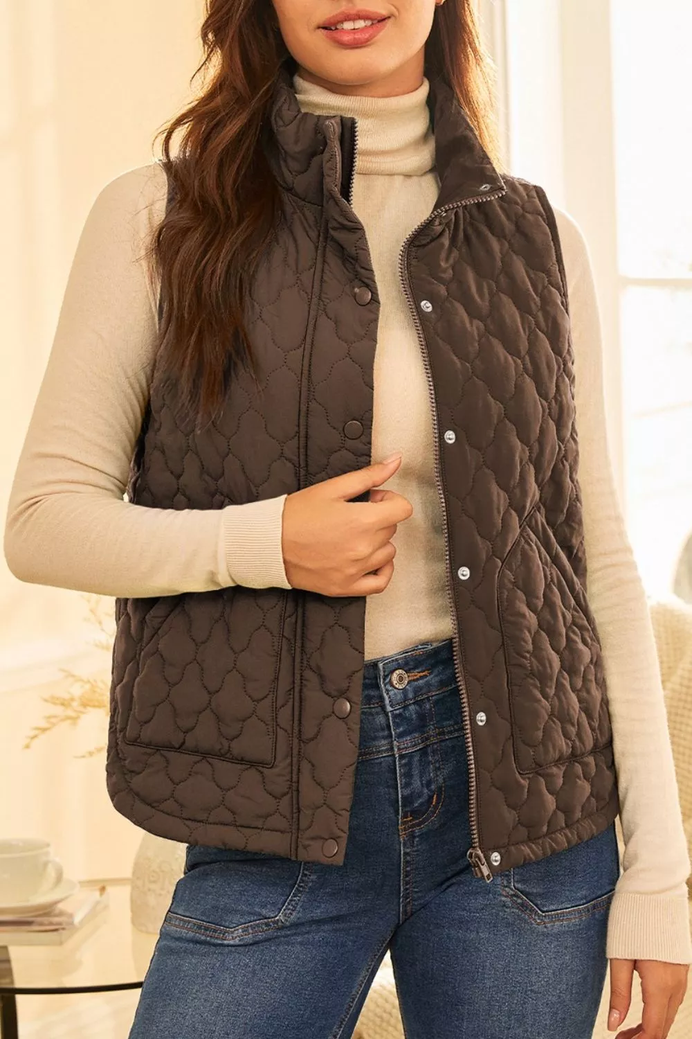 Quilted Snap Down Vest Coat