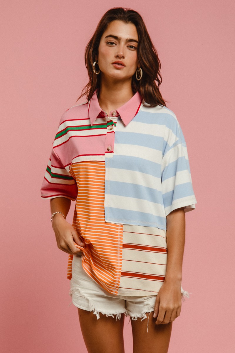 Bibi Mix And Match Stripe Color Block Shirt