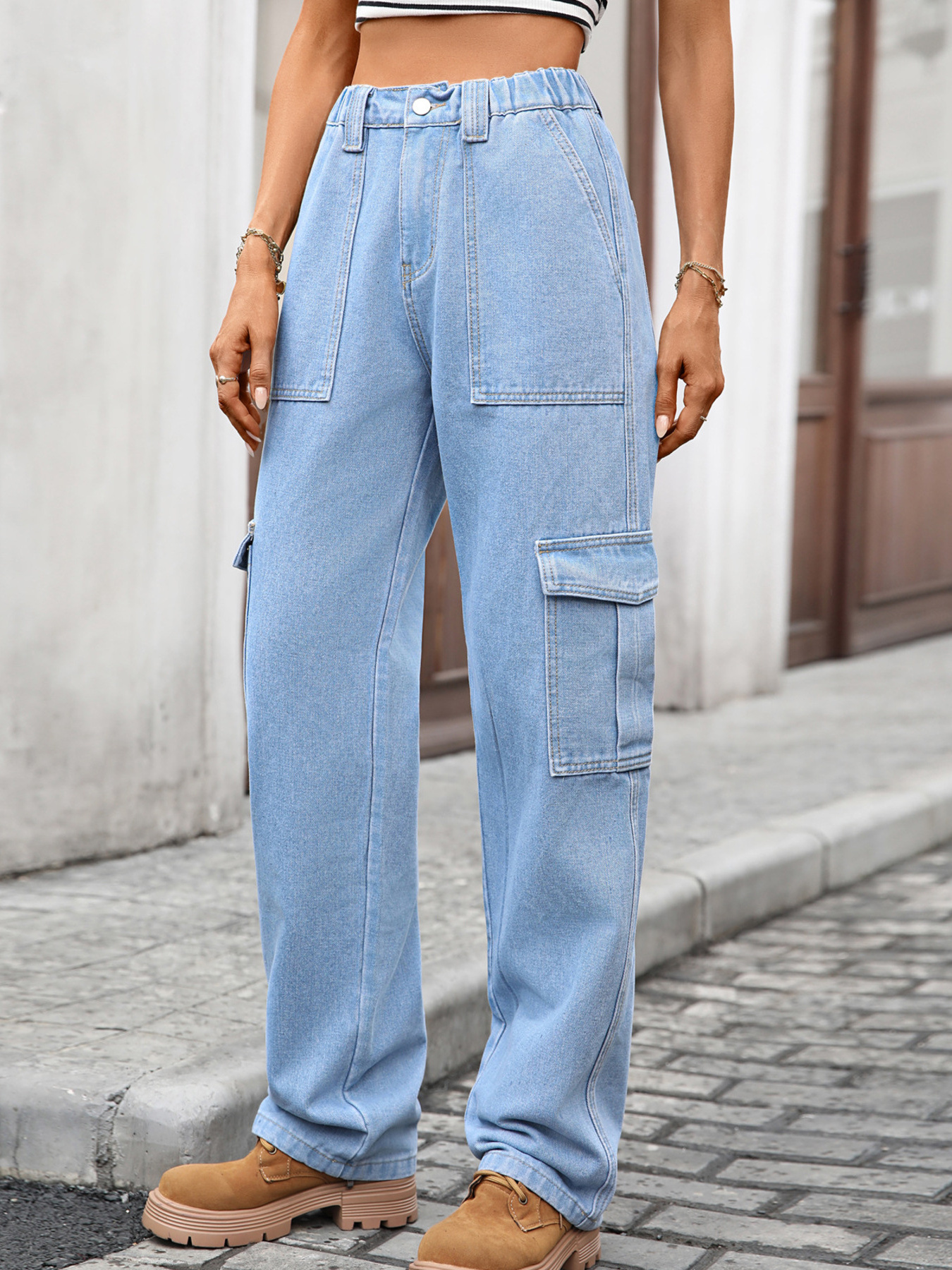 High-Waisted Cargo Jeans secondary