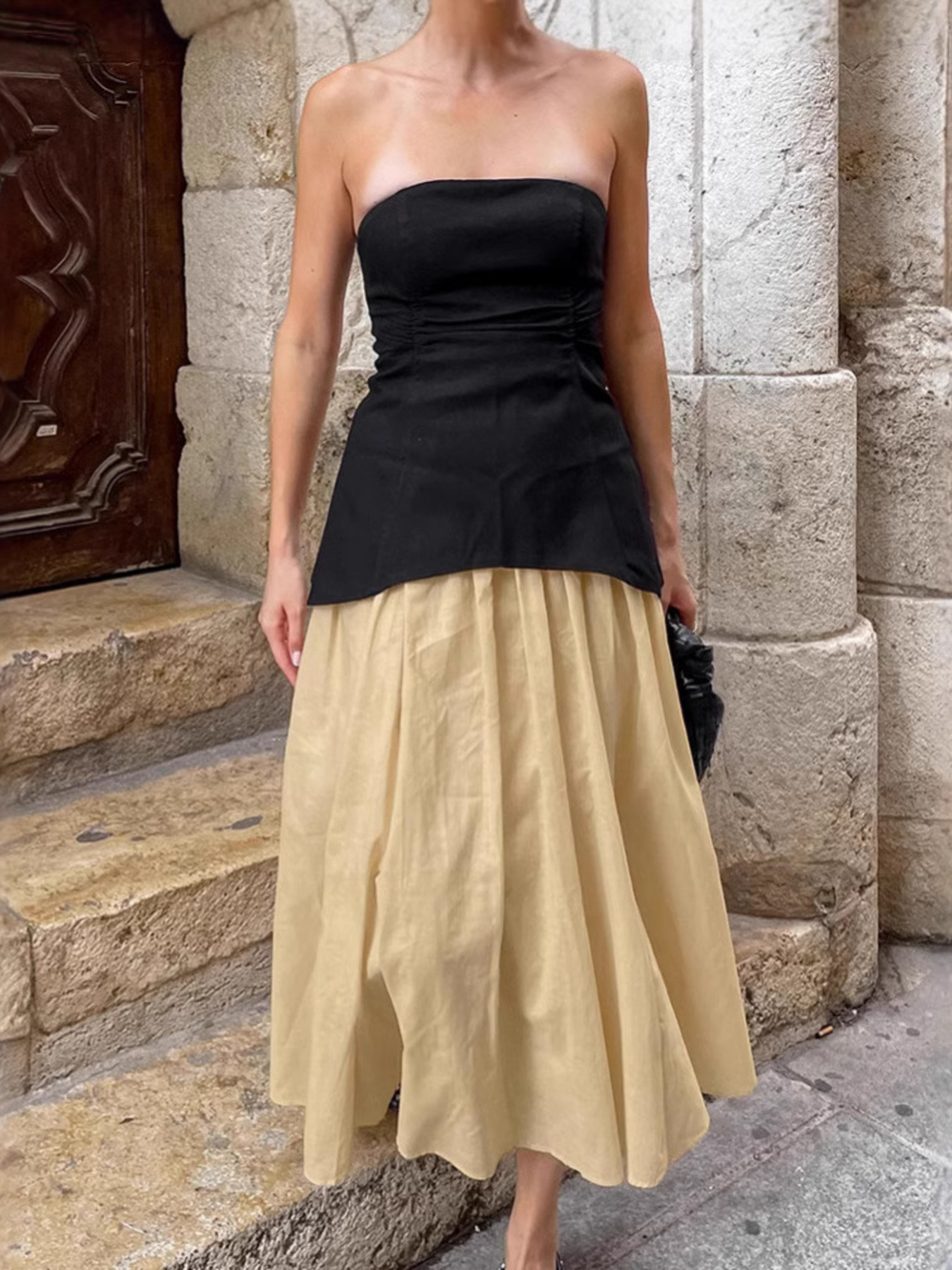 Back Zipper Tube Top and Midi Skirt Set