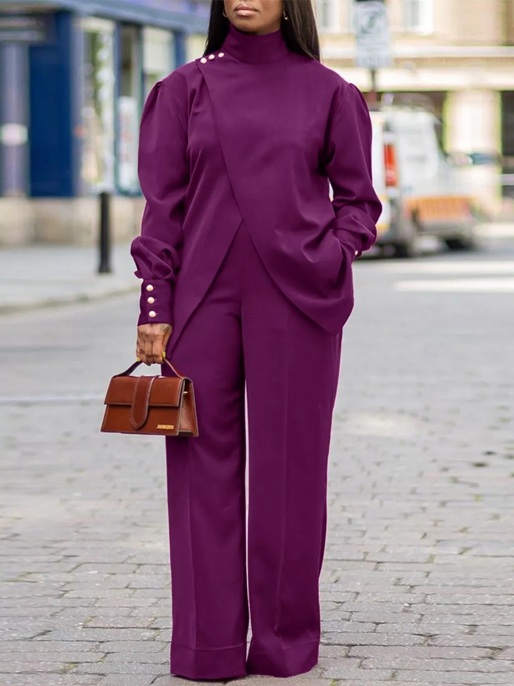 High Neck Asymmetric Top and Pants Set
