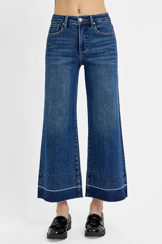 Risen Full Size Tummy Control High Rise Crop Wide Hem Jeans Plus Size
