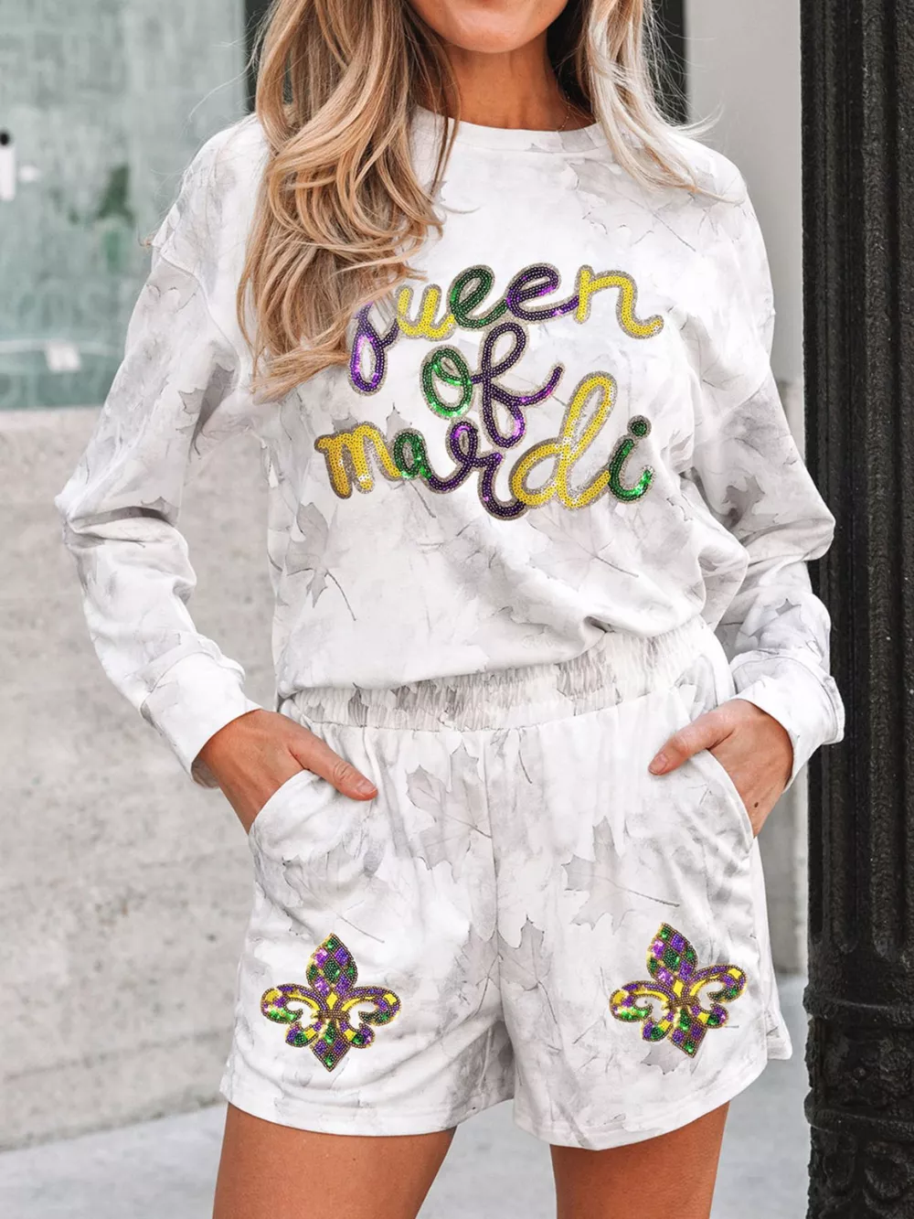 Queen of Mardi Gras Top and Shorts Set