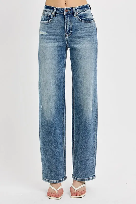 RISEN Full Size Distressed Wide Leg Jeans Plus Size