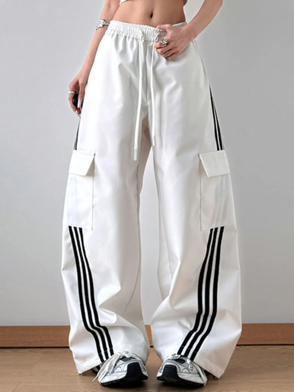 Striped Wide Leg Cargo Pants