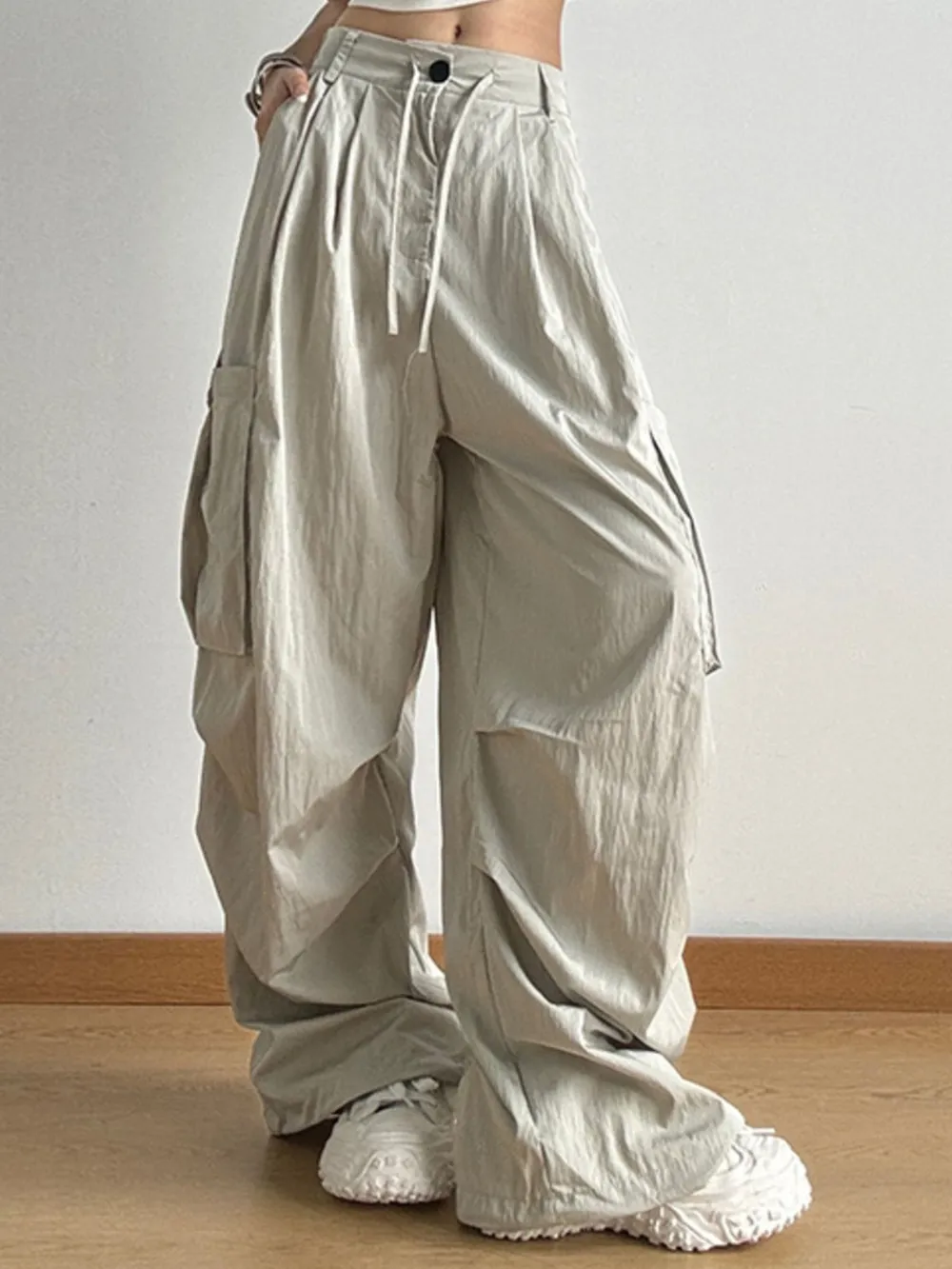 Drawstring Wide Leg Cargo Pants