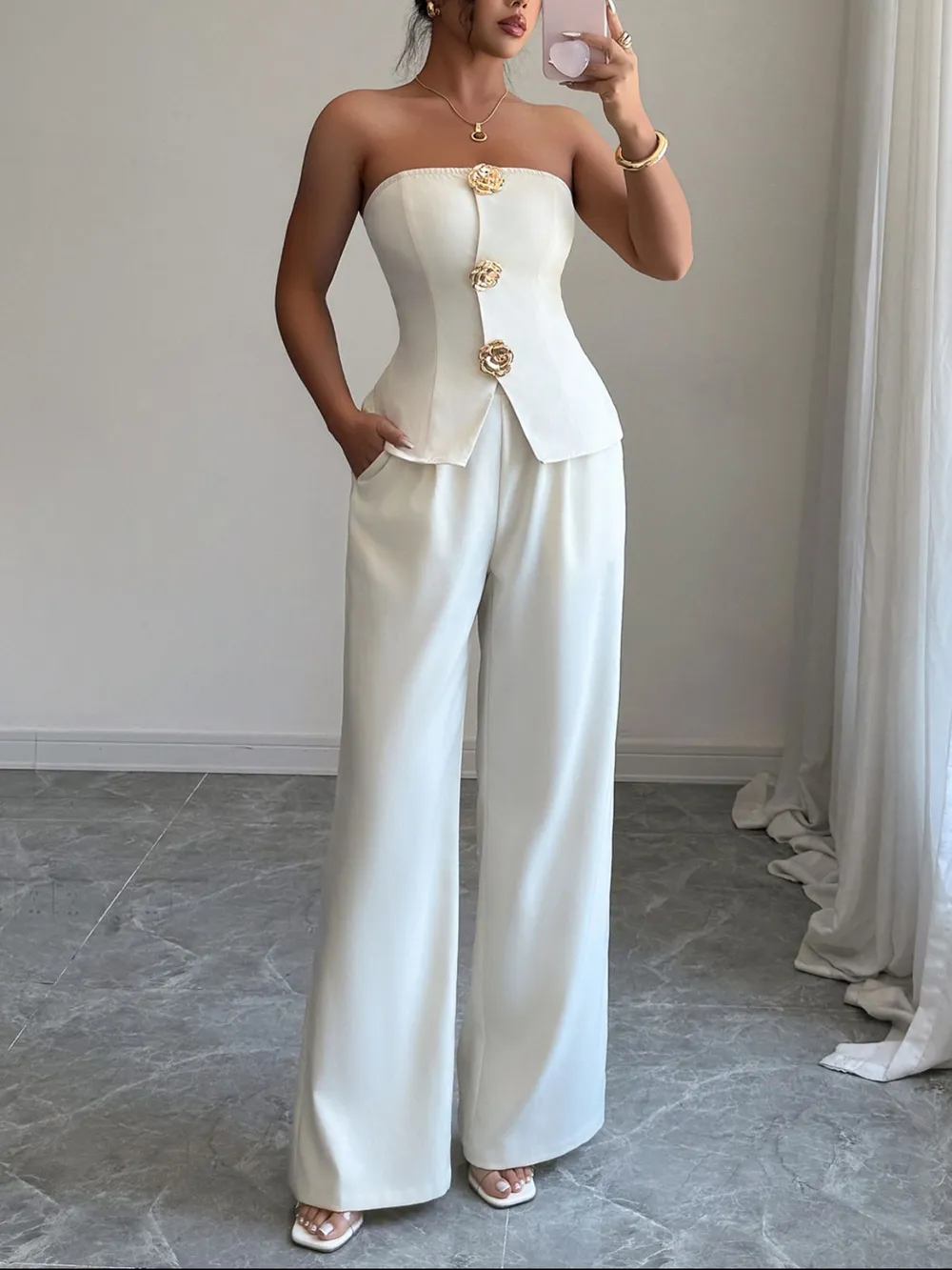 Tube Top And Wide Leg Pants Set