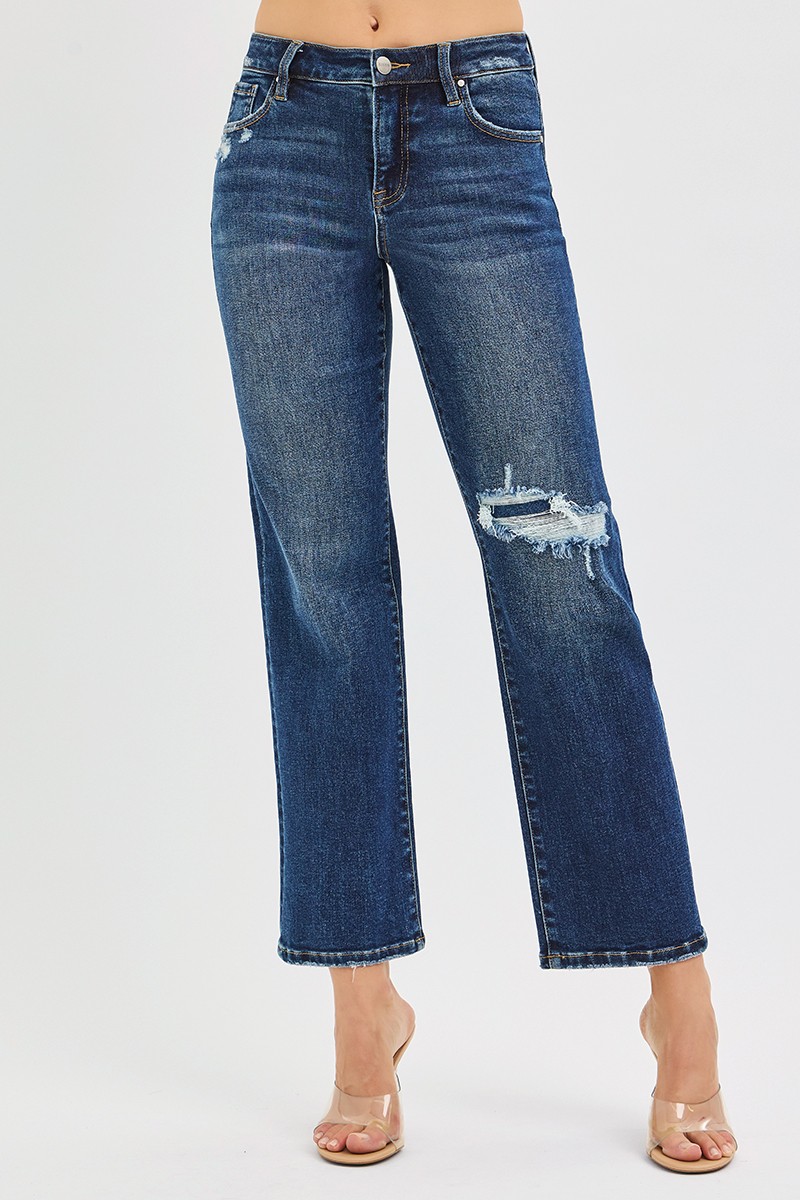 Risen High Rise Crop Slim Straight Jenas With Hidden Knee Patch secondary