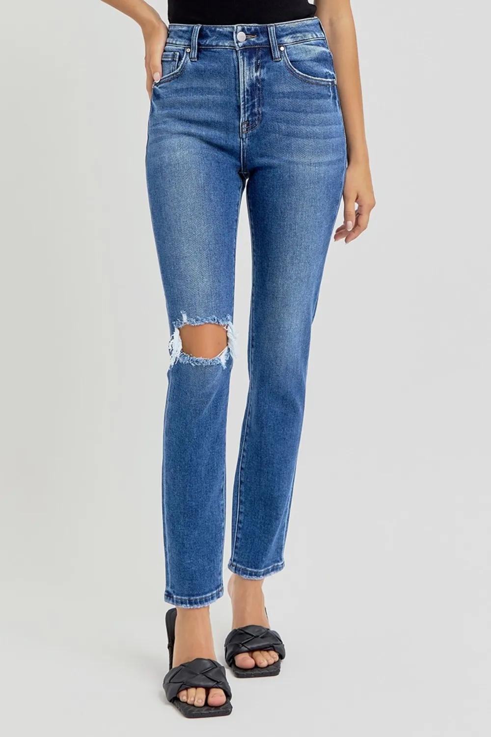 Risen Full Size High Rise Ankle Skinny Knee Distressed Jeans